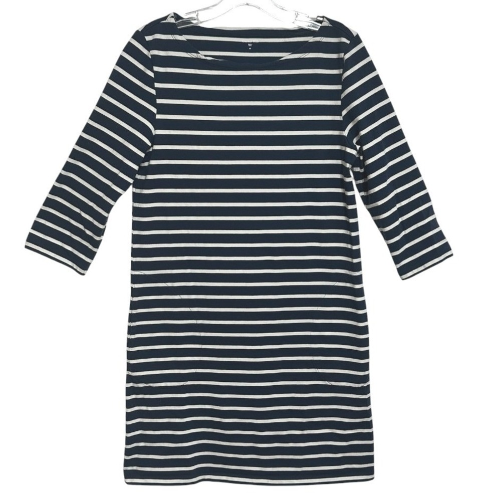 Garnet Hill Striped Shift Dress Womens Navy Blue Pockets French Girl Nautical 8